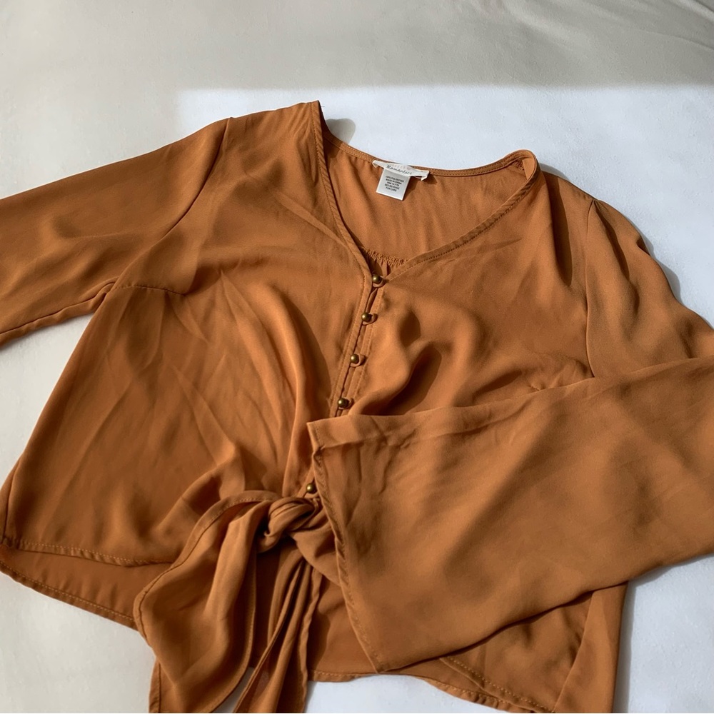 buttoned front tie knot blouse